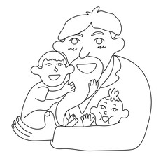 father and child in linear doodle style. illustration for postcard sticker poster print icon design mail