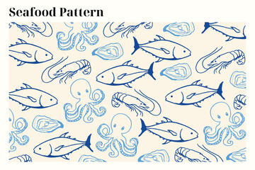 Seafood seamless pattern hand drawn vector illustration background