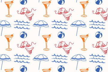 summer seamless pattern collection hand drawn vector illustration