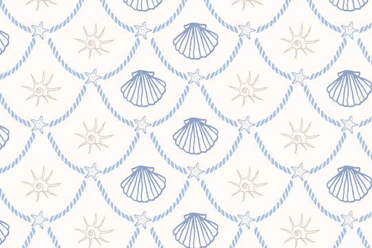 Seashell seamless pattern hand drawn vector illustration design