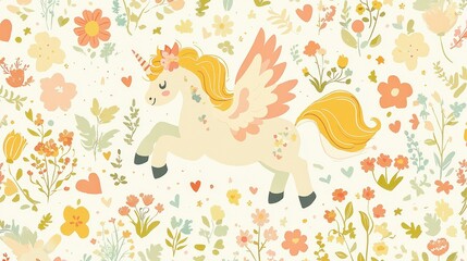 Obraz premium Whimsical unicorn amidst a floral meadow