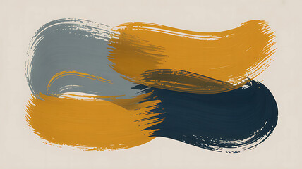 Obraz premium Abstract mustard gold grey blue brushstrokes painting