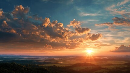 Fototapeta premium Majestic Sunset over Serene Landscape