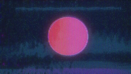 4K Glowing pink sun on CRT glitch background with analog scanlines and VHS noise, retro digital aesthetic for motion graphics overlay, screen mode, vaporwave-inspired cyberpunk visual - Powered by Adobe