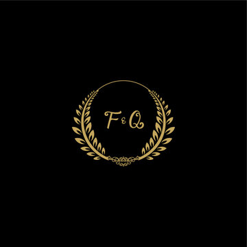 FQ beautiful, feminine and elegant wedding monogram initial logo with circle floral gold