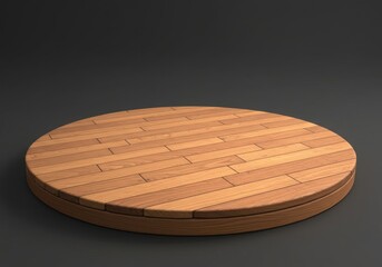 Round wooden table surface with a plank texture on a dark background