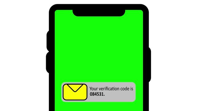 Green screen smartphone animation and an otp code notification.