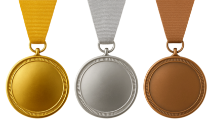 Gold, Silver, Bronze Medals Set with Ribbons