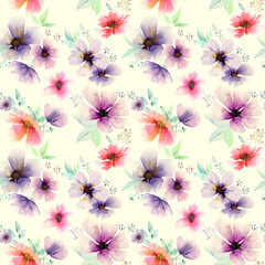 Watercolor abstract bold floral seamless pattern