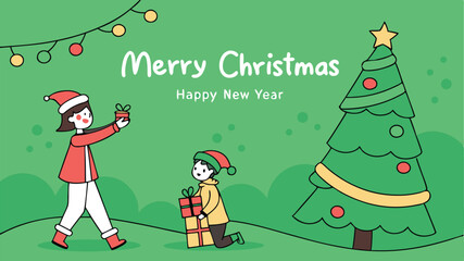 christmas tree and santa claus