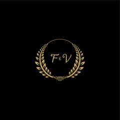 FV beautiful, feminine and elegant wedding monogram initial logo with circle floral gold