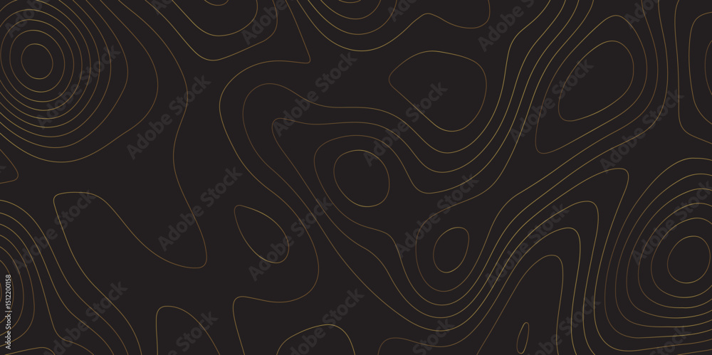 Poster Abstract white on golden background Topographic line map pattern. Contour elevation topographic and textured Background Modern design with black background with topographic wavy patted.	