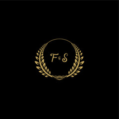 FS beautiful, feminine and elegant wedding monogram initial logo with circle floral gold