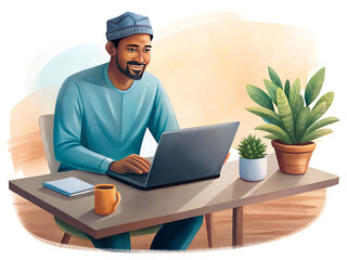 businessman working on laptop generative ai