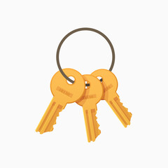 cartoon golden color door keys on keyring