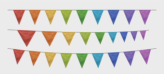 colorful realistic party flag garland on white