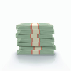 high stack of money on white back