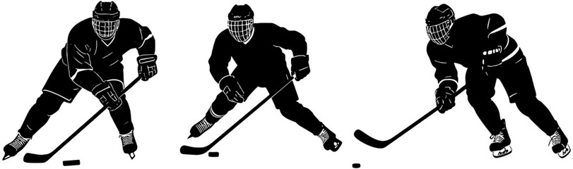 Fototapeta premium Silhouette set of ice hockey players, isolated 