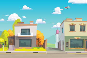 small peaceful city street at sunny day