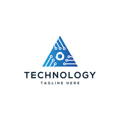 technology triangle shape logo design circuit minimal modern concept