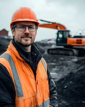 Construction worker wearing helmet at construction site