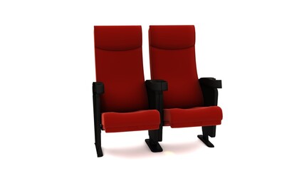 Naklejka premium Red cinema chair on white background. Cinema concept 