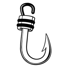 Large cartoon fishing hook with thick line and eye