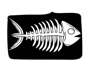 Stylized fish skeleton illustration black and white graphic