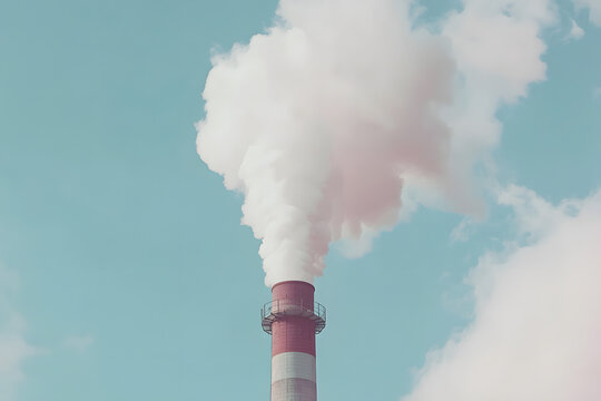 Smoke billowing from a tall chimney into the sky