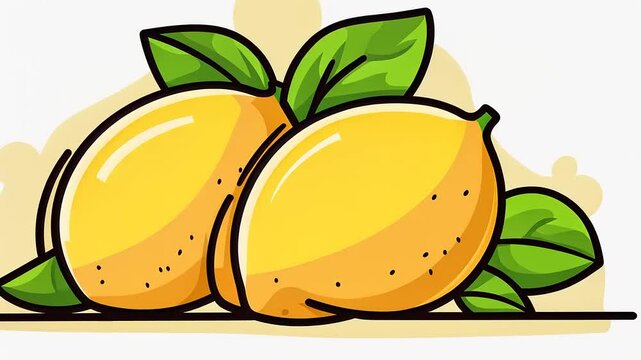 Stylized lemon fruit illustration showcasing vibrant yellow hues and leafy accents