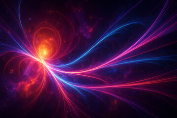 A vibrant abstract illustration featuring swirling lines of pink and blue with a glowing center, set against a dark background, perfect for digital art and design projects.