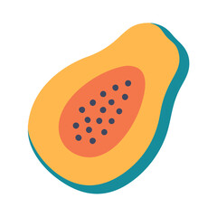 Half of a papaya fruit illustration in a flat style