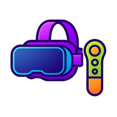 Flat Style VR Headset and Controller Icon – Neon Gaming Design