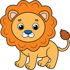 Cute Little Lion Cartoon Vector - Illustration