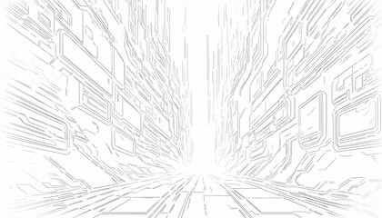 Sci-Fi Handdrawn Abstract Corridor Futuristic Tunnel Line Art Illustration