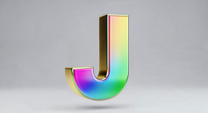 Vibrant rainbow gradient letter j floating on gray background