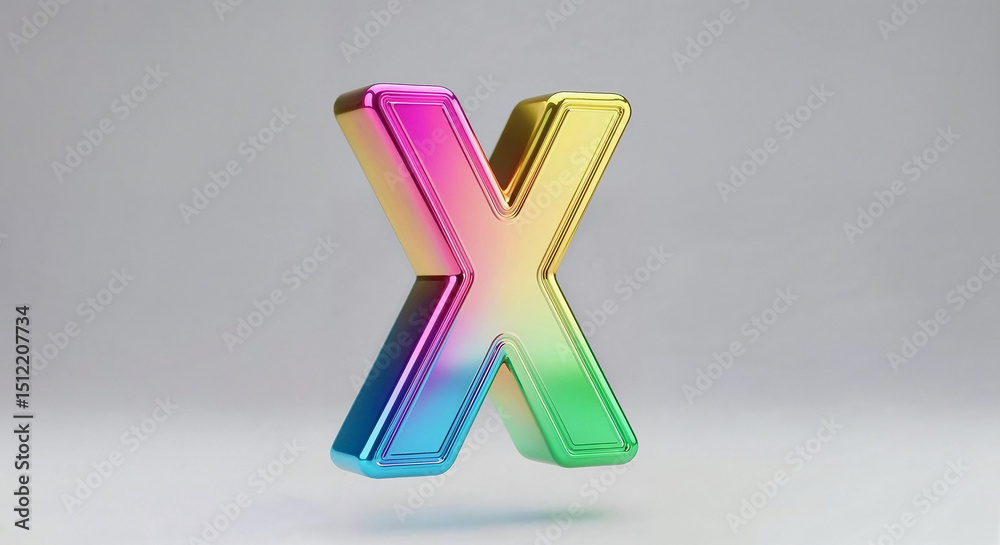 Poster vibrant rainbow gradient letter x floating on gray background