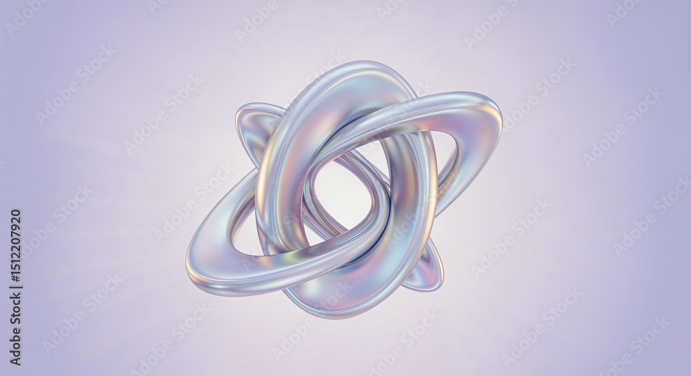 Poster abstract holographic chrome shape intertwining on pastel background