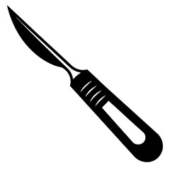Fototapeta premium Isolated black scalpel with handle on a white background silhouette