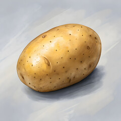 A clean potato placed on a soft gray background, shown from the side.