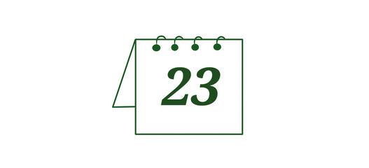A green outline icon of a desk calendar showing the number 