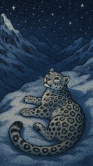 Obraz premium Snow leopard gazing stars