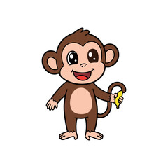 Obraz premium illustration of a cheerful monkey with a banana in his hand