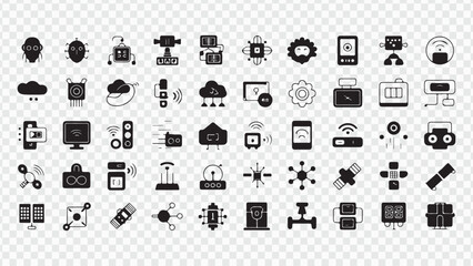 Black and white vector web and mobile business technology icon set