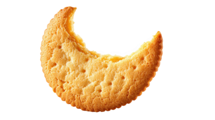 Round cookie bitten into a crescent moon shape, isolated on transparent background, perfect for creative projects related to food, snacks, and desserts