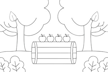 Apple Orchard Coloring Page with Trees and Nature Scene Outline