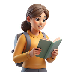 Smiling young woman student reading a book