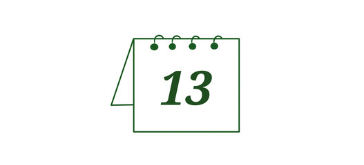 A green outline icon of a desk calendar showing the number "13".