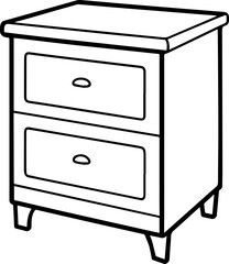 Bedside table black outline vector and illustration, coloring book page
