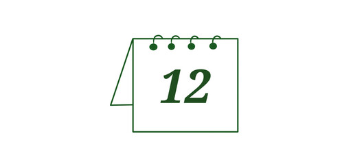 A green outline icon of a desk calendar showing the number 